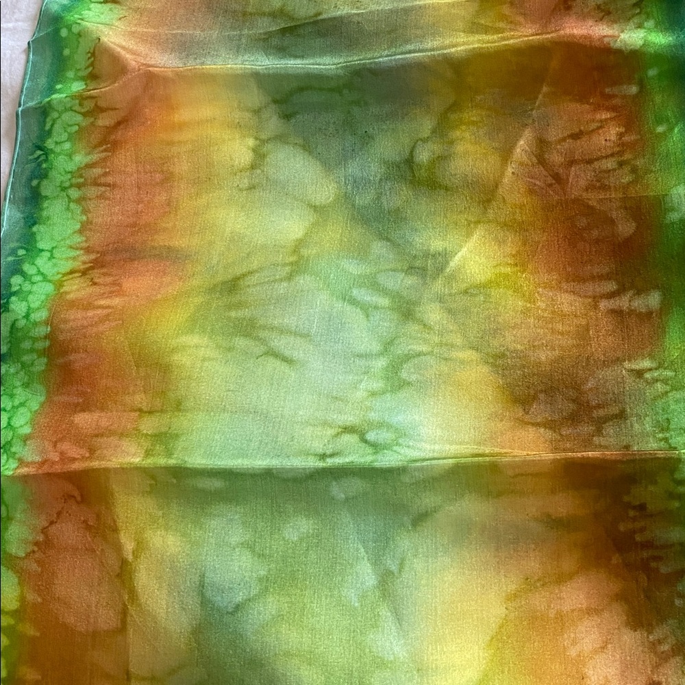 100% Silk Scarf Multicolor Tie-Dye Scarf - Picture 4 of 5